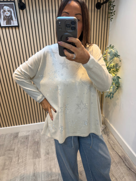 V Neck Diamante Star Jumper