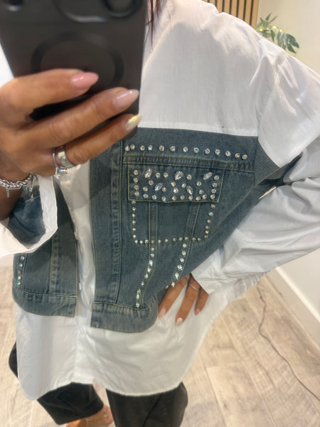 Oversized shirt with Denim Patches/  Embellishments