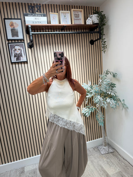 Fine knit Asymetric halter neck top