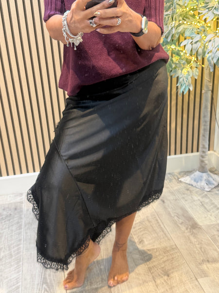 Studio Silky longline Skirt with Lace trim