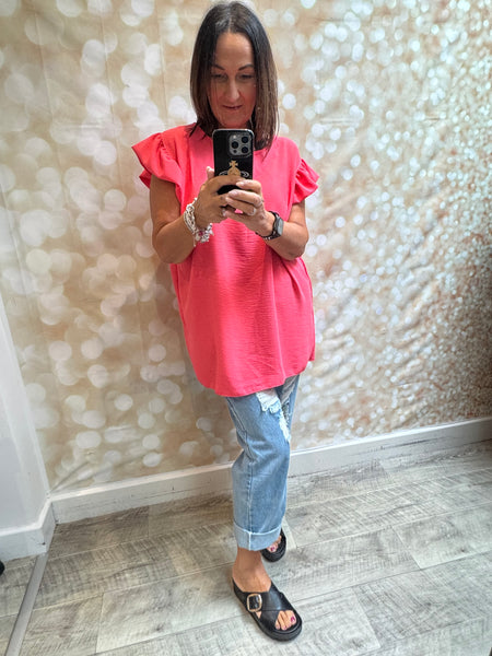 Crinkle fabric Button back Top