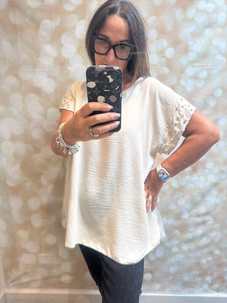 Crinkle Top with embellished trim