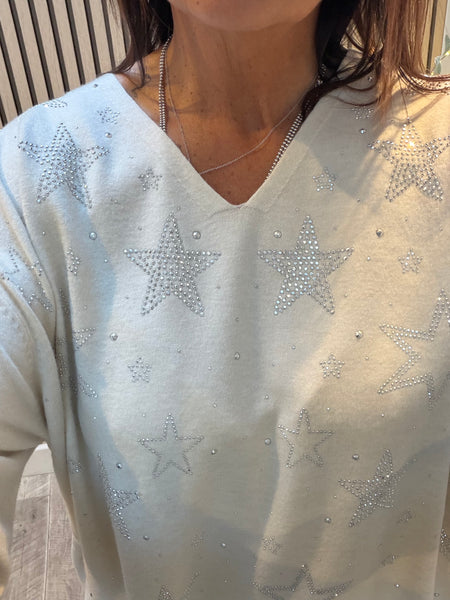 V Neck Diamante Star Jumper