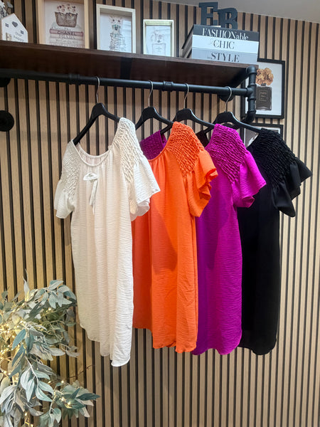 Bardot Shirred Shoulder Top