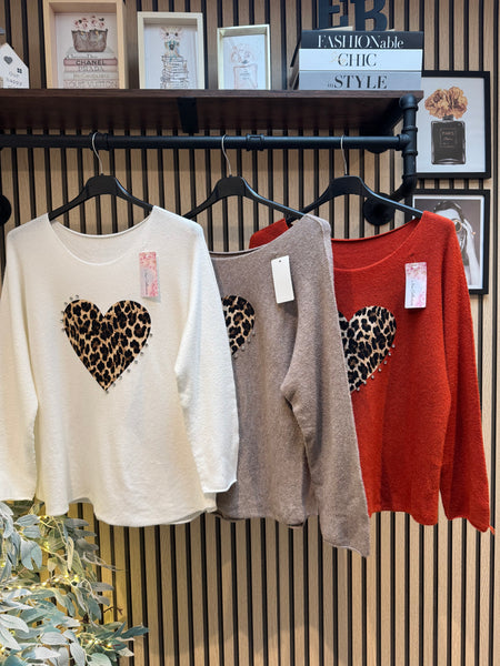 Soft Knit Leopard Heart jumper