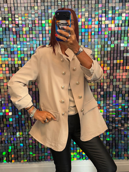 Military Rouched Sleeve Blazer