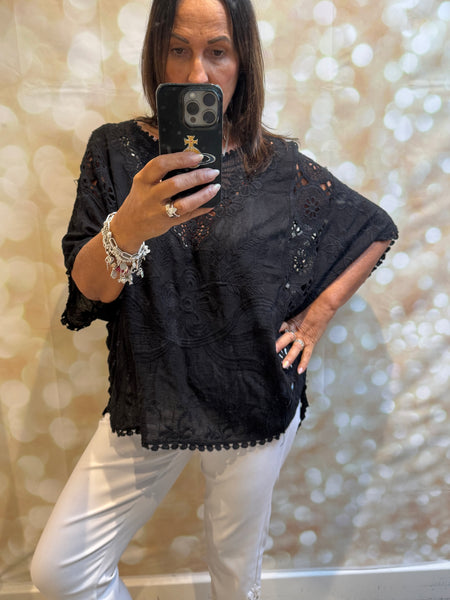 Batwing Crochet /Embroidered Top