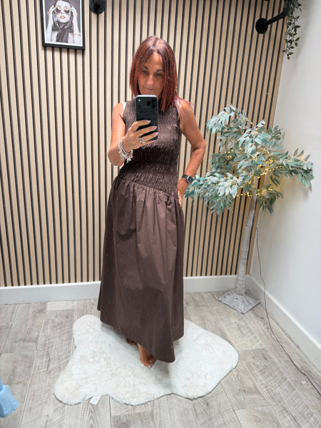 Sateen Shirred Maxi Dress