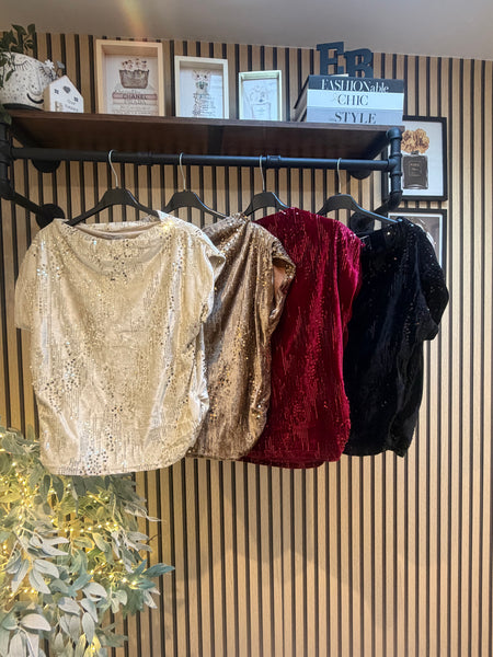 Velour / Sequin Slash Neck Top