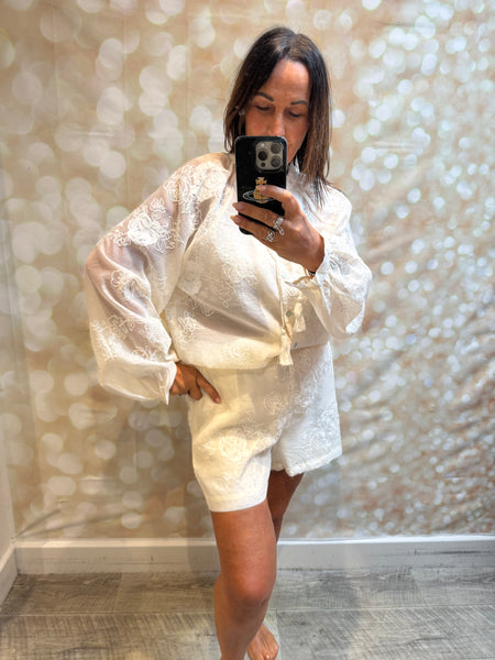 Applique Sheer Short / Blouse Set