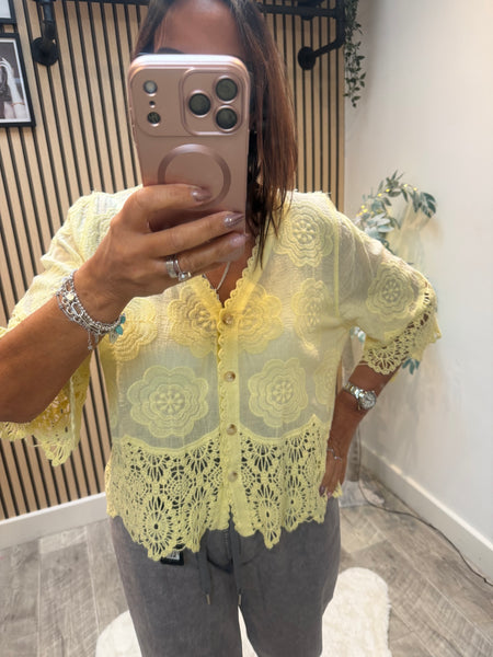 Embroidered Button Front Top