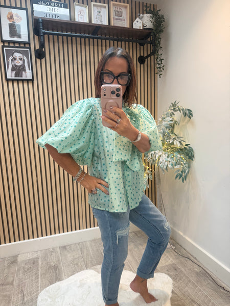 Silky sheer Polka Dot Puff sleeve blouse