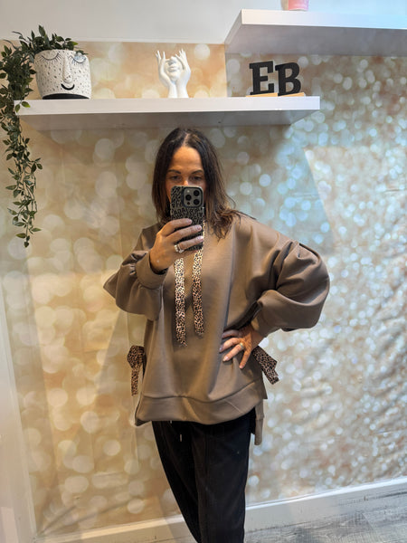 Studio Hooded Sweatshirt with leopard ties