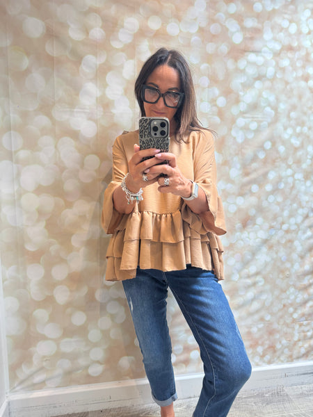 Crinkle  Double Frill Hem Top