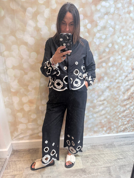 2 Piece Cut Out Embroidered Palazzo Trouser / Shirt set