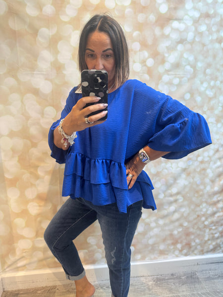 Crinkle  Double Frill Hem Top