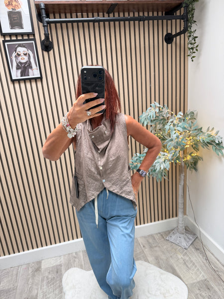 Studio Linen Cowl Neck Waistcoat