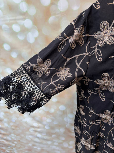 Floral embroidered lace trim dress