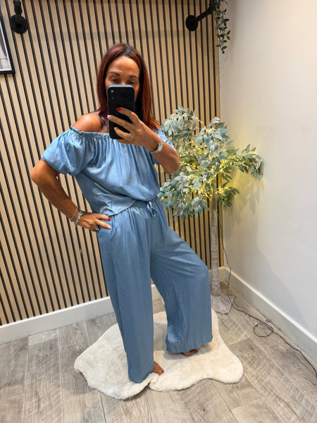 Denim Palazzo / Bardot Top Set