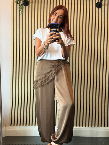 Studio Silky Balloon Trousers with Lace trim overlay
