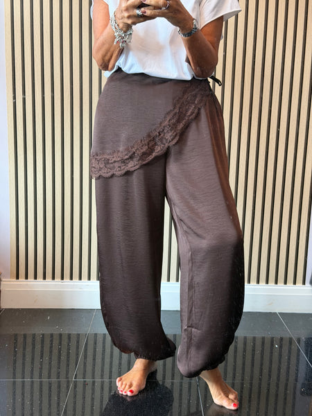 Studio Silky Balloon Trousers with Lace trim overlay