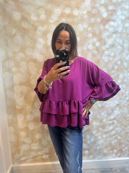 Crinkle  Double Frill Hem Top