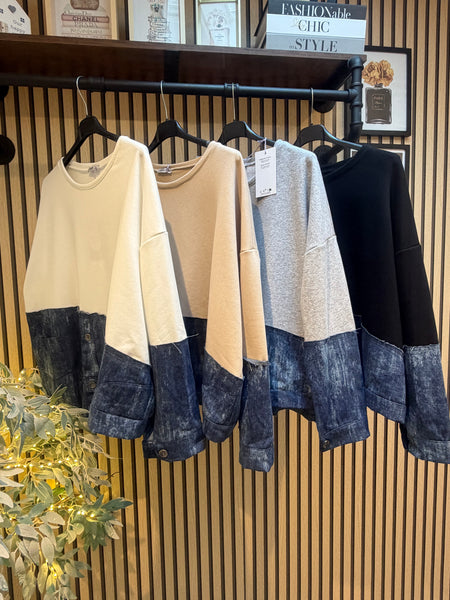 Sweatshirt with Denim Hem