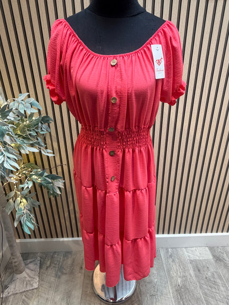 Crinkle fabric Bardot off the shoulder dress