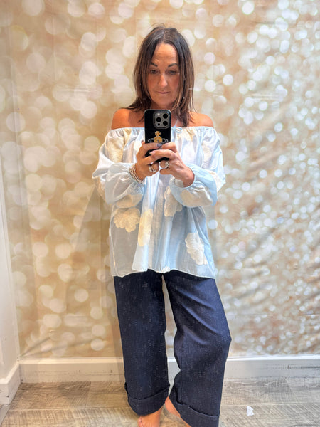 Silky Sheer Bardot Applique Top