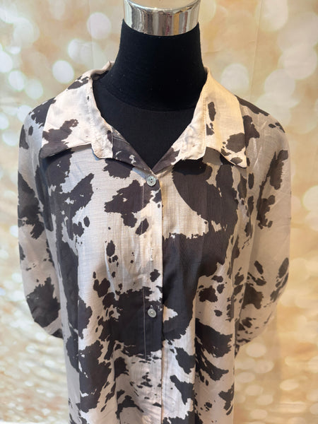Silky Oversized Top in Cow Print