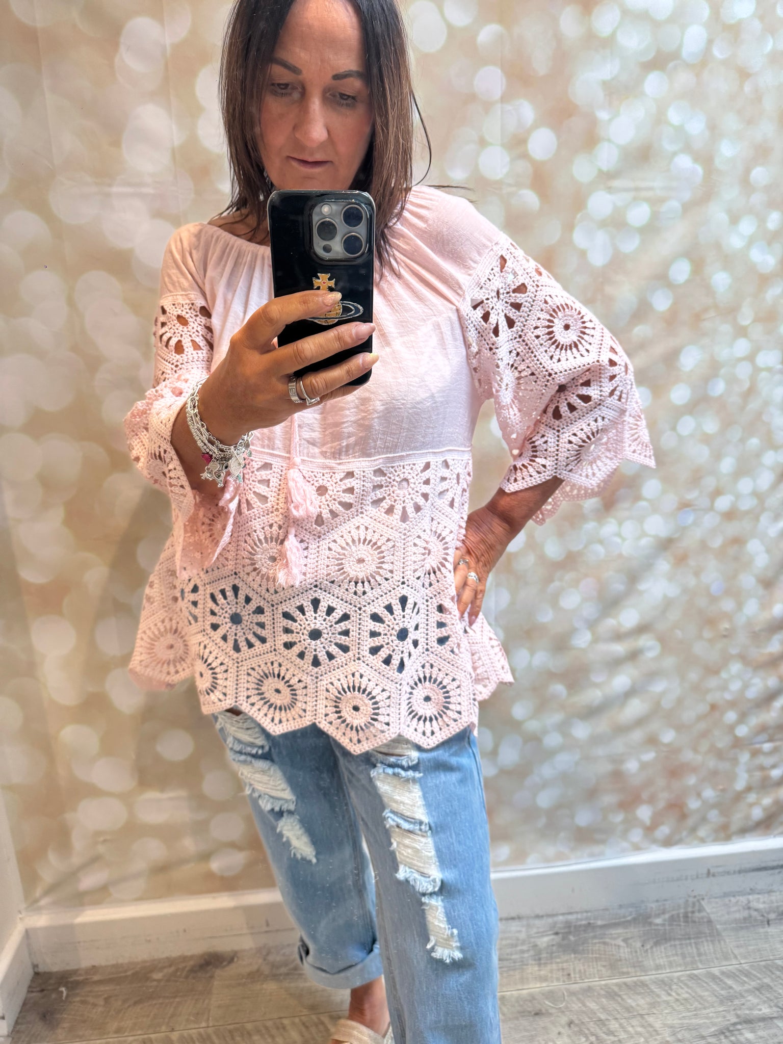 Bardot /Crochet Top