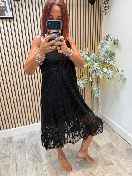 Zebra Mesh Frill Hem Dress