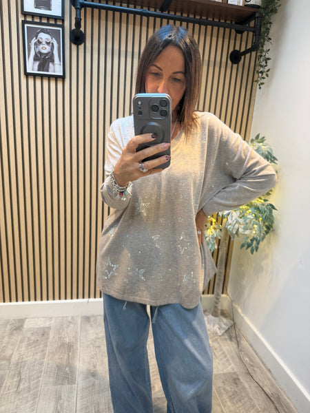 V Neck Diamante Star Jumper