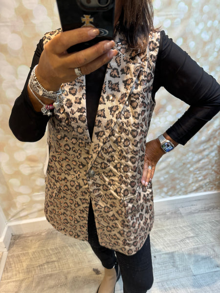 Studio sequin/ leopard longline waistcoat