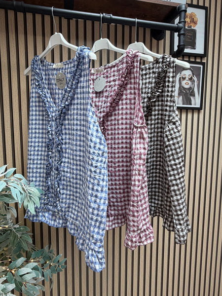 Gingham V neck top