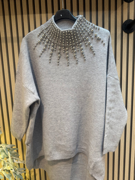 Soft knit  studded neck Jumper