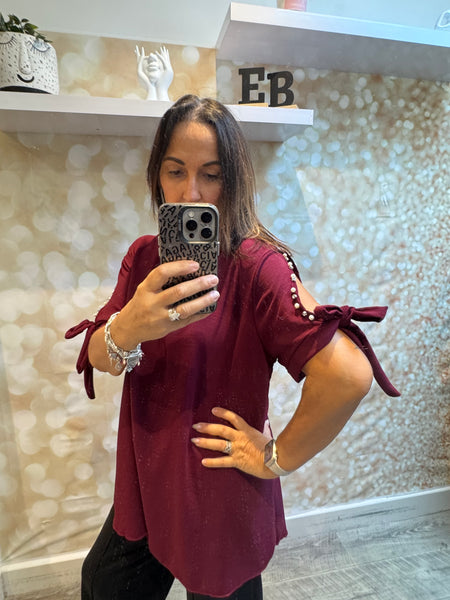 Crinkle Top with embellished cold sleeve