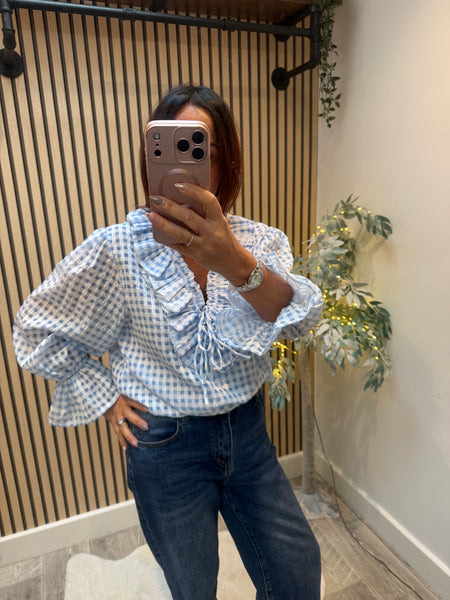 Gingham Frill Front Blouse