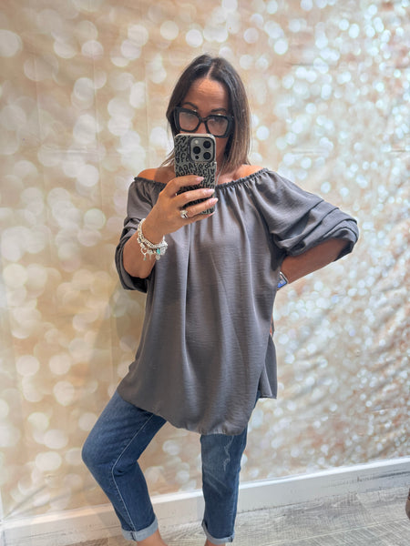Bardot Top with pleat sleeves