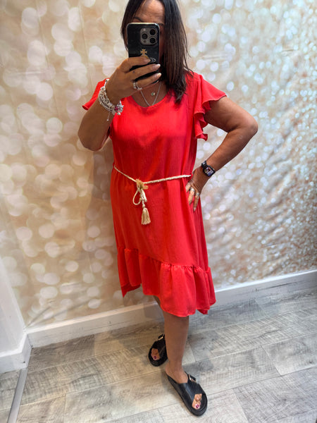 Crinkle fabric dress frill hem