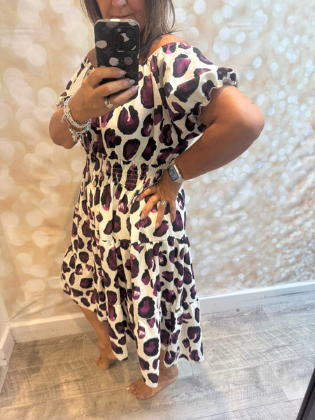 Leopard Bardot off the shoulder dress