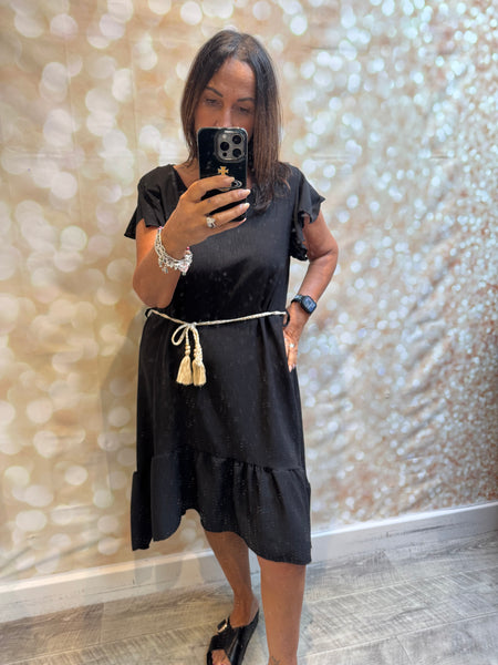 Crinkle fabric dress frill hem