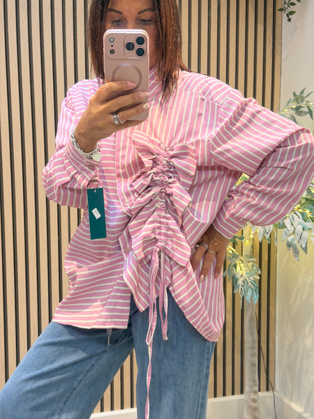 Pinstripe Rouched Front shirt