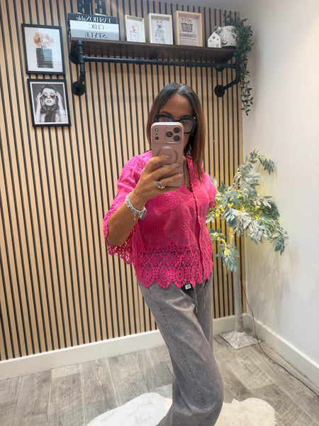 Embroidered Button Front Top