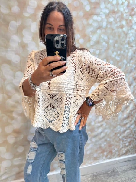 Crochet Fluted Sleeve Top