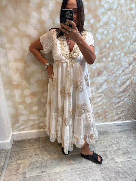 Embellished Maxi Dress with Chiffon Overlay