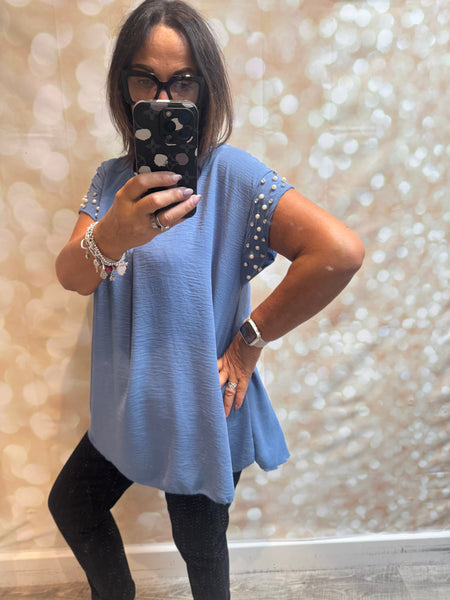 Crinkle Top with embellished trim
