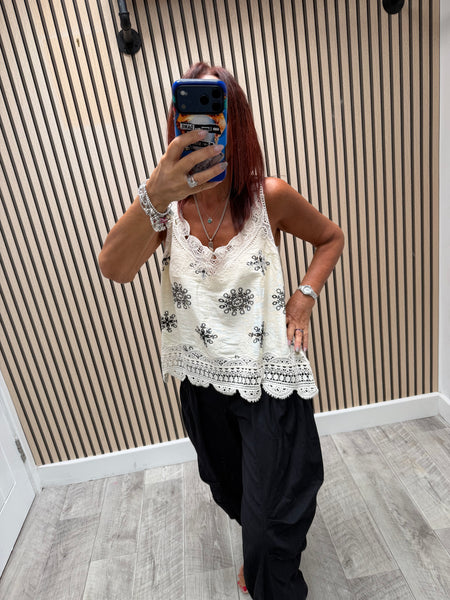 Silky Cami Top with crochet trim