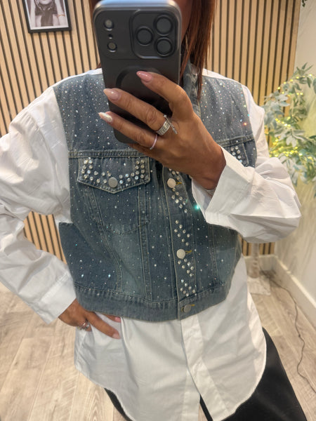 Oversized shirt with Denim Patches/  Embellishments