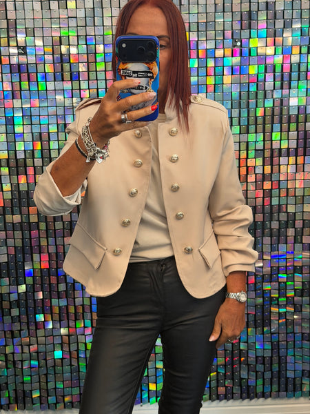 Military Rouched Sleeve Blazer